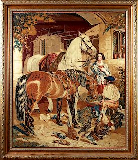 "Feeding the Horses," 19th c., large English needl