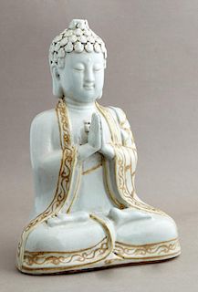 Chinese Glazed Earthenware Seated Buddha Figure, 2