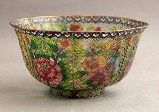 Chinese Enamel and Open Wirework Lobed Bowl, 20th