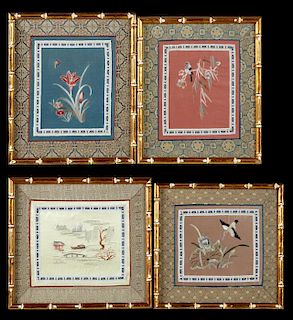 Group of Four Chinese Silk Embroidered Panels, 20t