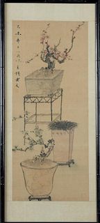 Chinese Watercolor Scroll, 20th c., depicting Bons