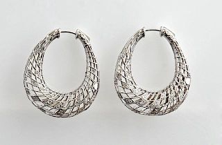 Pair of 14K White Gold Hoop Earrings, of pierced b