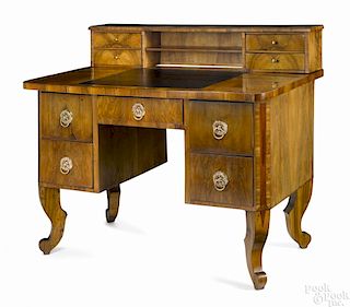 Biedermeier walnut veneer desk, ca. 1830, 40'' h., 45'' w.