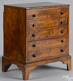 Miniature English mahogany chest of drawers, early 19th c., 17 1/2'' h., 14'' w.