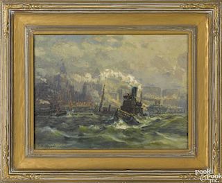 Charles P. Appel (American 1857-1928), oil on canvas New York Harbor scene, signed lower left