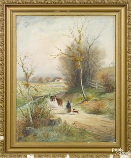 Julius Augustus Beck (American 1831-1915), watercolor landscape, signed lower left, 28'' x 22''.
