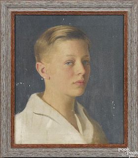 William McGregor Paxton (American 1869-1941), oil on canvas portrait of a young boy, signed