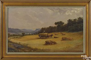 Nelson Bowdish (American 1831-1916), oil on canvas Hudson River landscape, signed lower right