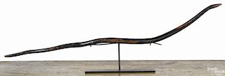 Carved snake walking stick, 19th c., retaining a black surface, 38 1/2'' l.
