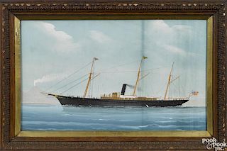 American gouache ship portrait, late 19th c., 12 1/2'' x 20 1/2''.