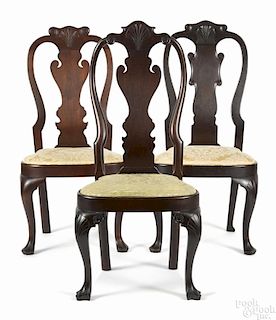 Frank Auspitz, York, Pennsylvania three Queen Anne style walnut dining chairs.