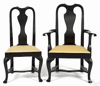 Frank Auspitz, York, Pennsylvania Queen Anne style walnut armchair and similar side chair.