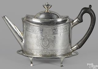 New York coin silver teapot and stand, ca. 1810, bearing the touch of Hugh Wishart