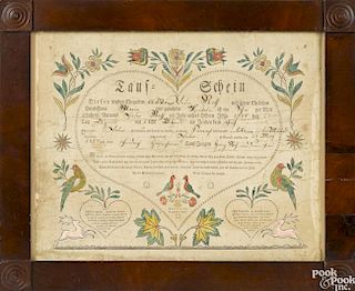 Ephrata, Pennsylvania Baumann-Ruth printed and watercolor fraktur birth certificate, dated 1808