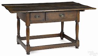 Pennsylvania walnut tavern table, ca. 1790, with two drawers and box stretchers, 29 1/2'' h.