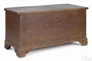 Chester County, Pennsylvania walnut blanket chest, dated 1766, initialed BI