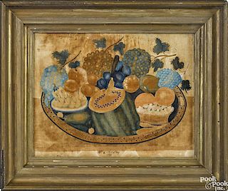 New England oil on velvet theorem of fruit, dated 1832, and signed H.S. McColley