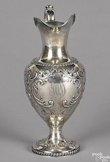 Whiting sterling silver pitcher with repoussé floral decoration, 14 3/4'' h., 39.8 ozt.
