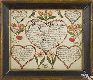 Adam Wertz (Southeastern Pennsylvania, early/mid 19th c.), York County ink and watercolor fraktur