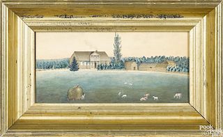 Watercolor on paper farm scene, inscribed on verso Humboldts Residence 1866