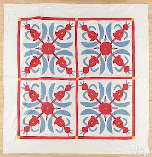 Lancaster County, Pennsylvania pineapple appliqué quilt, late 19th c., signed within the quilting