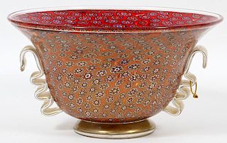 MURANO RED & BLUE FLORAL BOWL