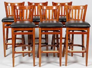 WOOD AND FAUX LEATHER BAR STOOLS SIX