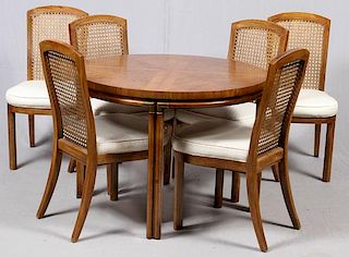OAK CHINESE INFLUENCE DINING TABLE AND CHAIRS, 8