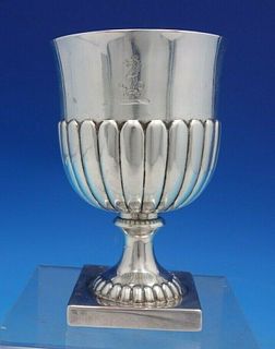 English Sterling Silver Water Goblet Square Base GW Worn Marks London (#6670)