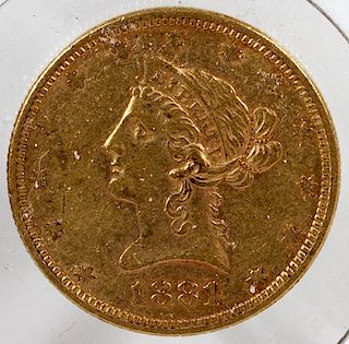 $10 LIBERTY HEAD/EAGLE 1881 GOLD COIN