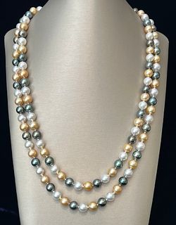 Fine 9mm x 10mm Multi-color South Sea and Tahitian Pearl Necklace, 14k Gold Clasp