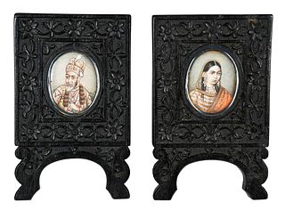 Two Framed Mughal Portrait Miniatures