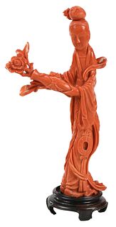 Chinese Carved Coral Female Figure