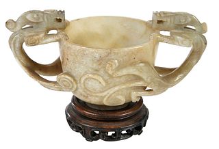 Chinese Hardstone Two Handled Dragon Wine Cup