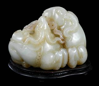 Chinese Carved Jade or Hardstone Goat Figural Group