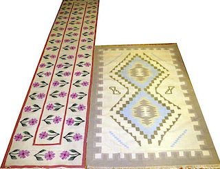 INDIAN DHURRIE HAND WOVEN WOOL RUG AND RUNNER