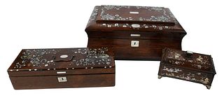 Three Mother of Pearl Inlaid Boxes