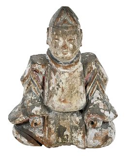 Japanese Wood and Polychrome Painted Shinto Figure