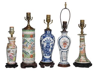 Five Chinese Porcelain Items Converted to Lamps