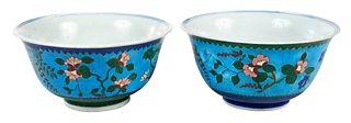 Pair of Chinese Cloisonne Style Enameled Bowls