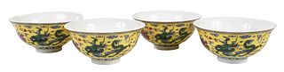 Four Chinese Porcelain Dragon Bowls