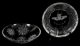 WATERFORD CRYSTAL HOLIDAY PLATE & BOWL TWO