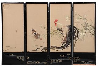 Japanese Embroidered and Painted Floor Screen