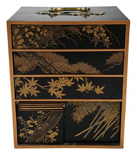 Japanese Table Top Black Lacquer and Partial Gilt Box