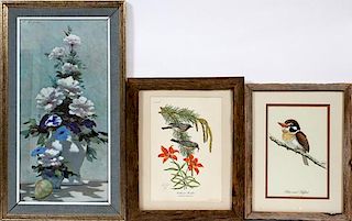 PRINTS OF BIRDS AND ONE FLORAL STILL LIFE BY GISSON