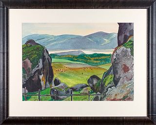 JESSIE ARMS BOTKE, "Landscape with Rocks, Tomales Bay," Watercolor on paper