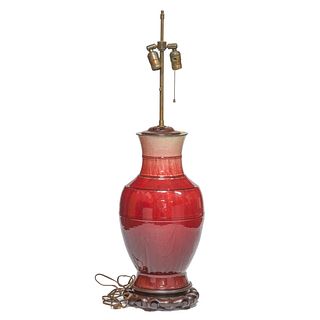 A CHINESE 'LANGYAO' RED GLAZE VASE LAMP