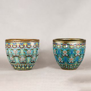 CHINESE CLOISONNE DOUBLE-GOURD VASES PAIR, LATE QING
