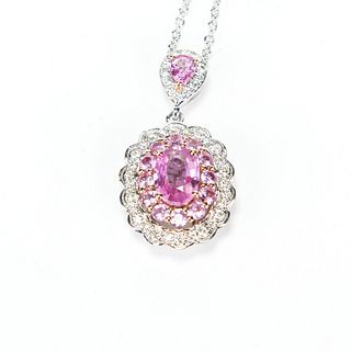 PINK GEMSTONE PENDANT WITH NECKLACE 14K