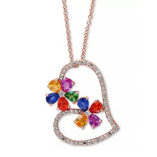 GEMSTONES HEART PENDANT WITH NECKLACE 14K 